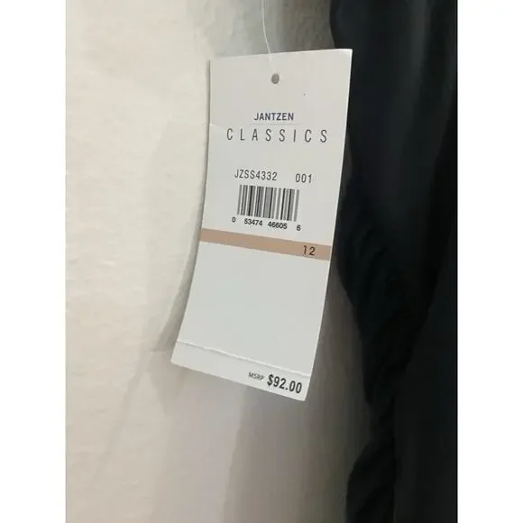 Jantzen Size 12 Surplice Draped One Piece Swimsuit Black Tummy Control NWT $92 - Picture 7 of 9